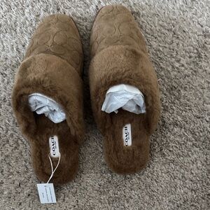 Coach Brown Quilted Slippers with Fur Lining
